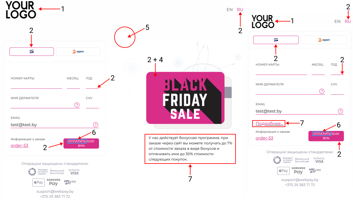 Возможности для изменений платежной страницы